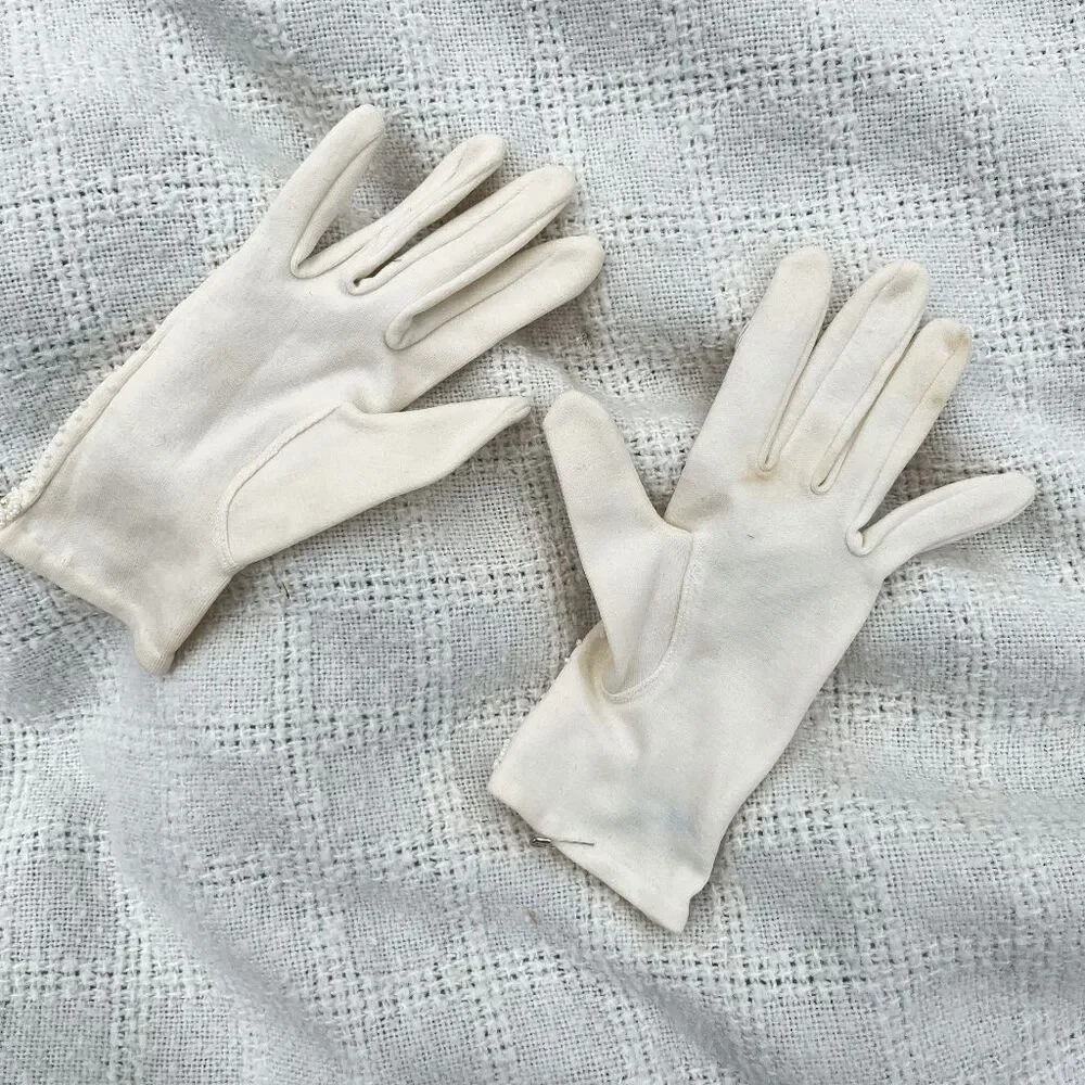 VTG Beaded Pearl Embellished Stretch Dress Gloves Wedding Bridal Opera Gloves